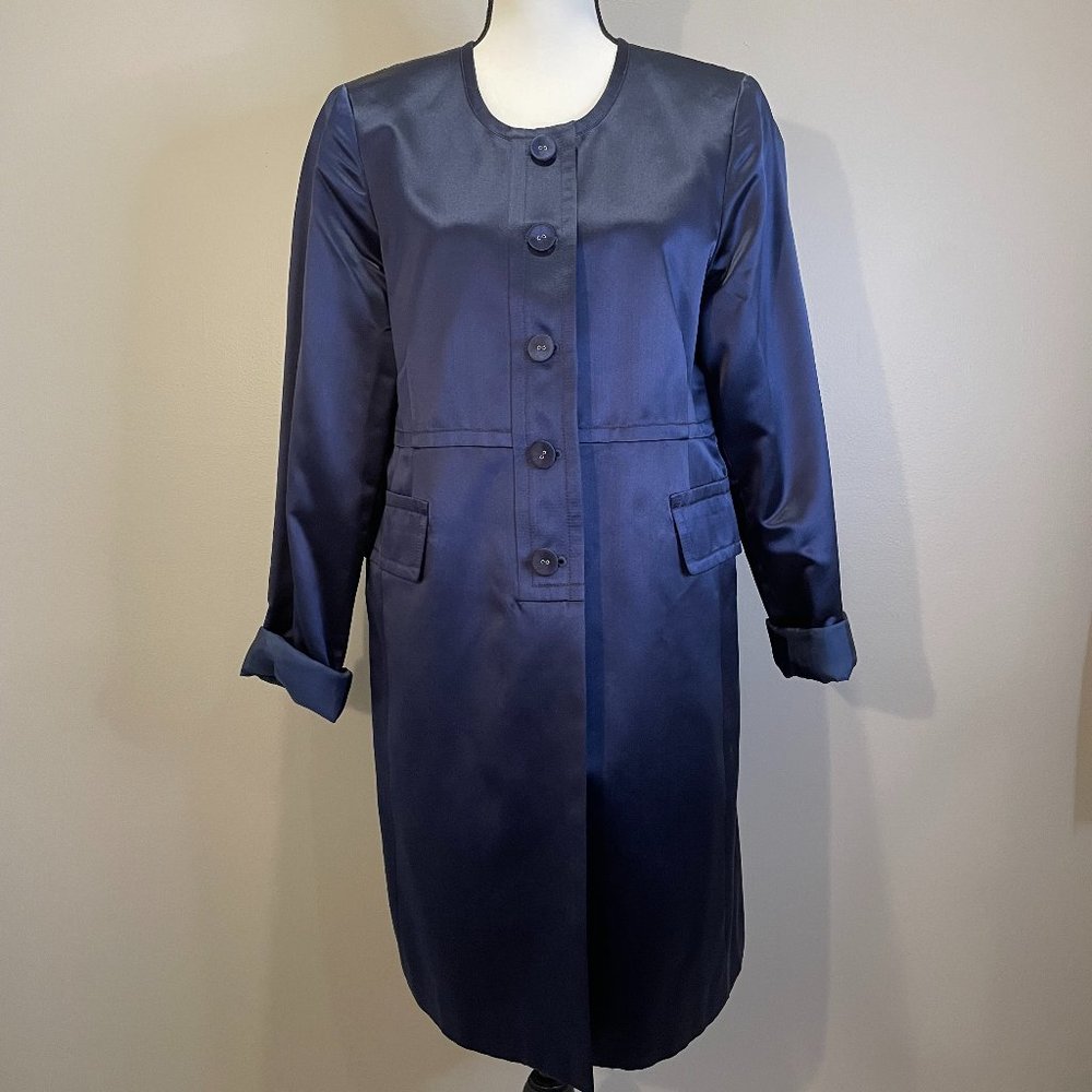 Robin Howe Womens 100% Silk Sapphire Blue Silk Coat/Jacket  Sz 12 NWOT